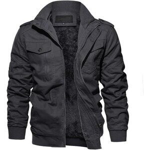 🆕Men's Gray  Winter Cargo Fleece Sherpa Lined Casual Windproof Bomber Jacket